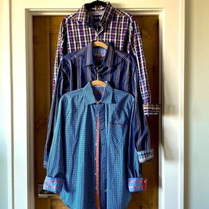 EUC Robert Graham bundle 3 button down shirts Mens M contrast cuffs Cotton Party